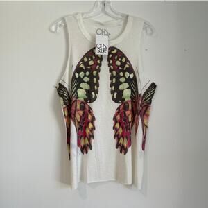 NWT Chaser "Reflected Butterfly" Tank Top, White, Women’s Medium